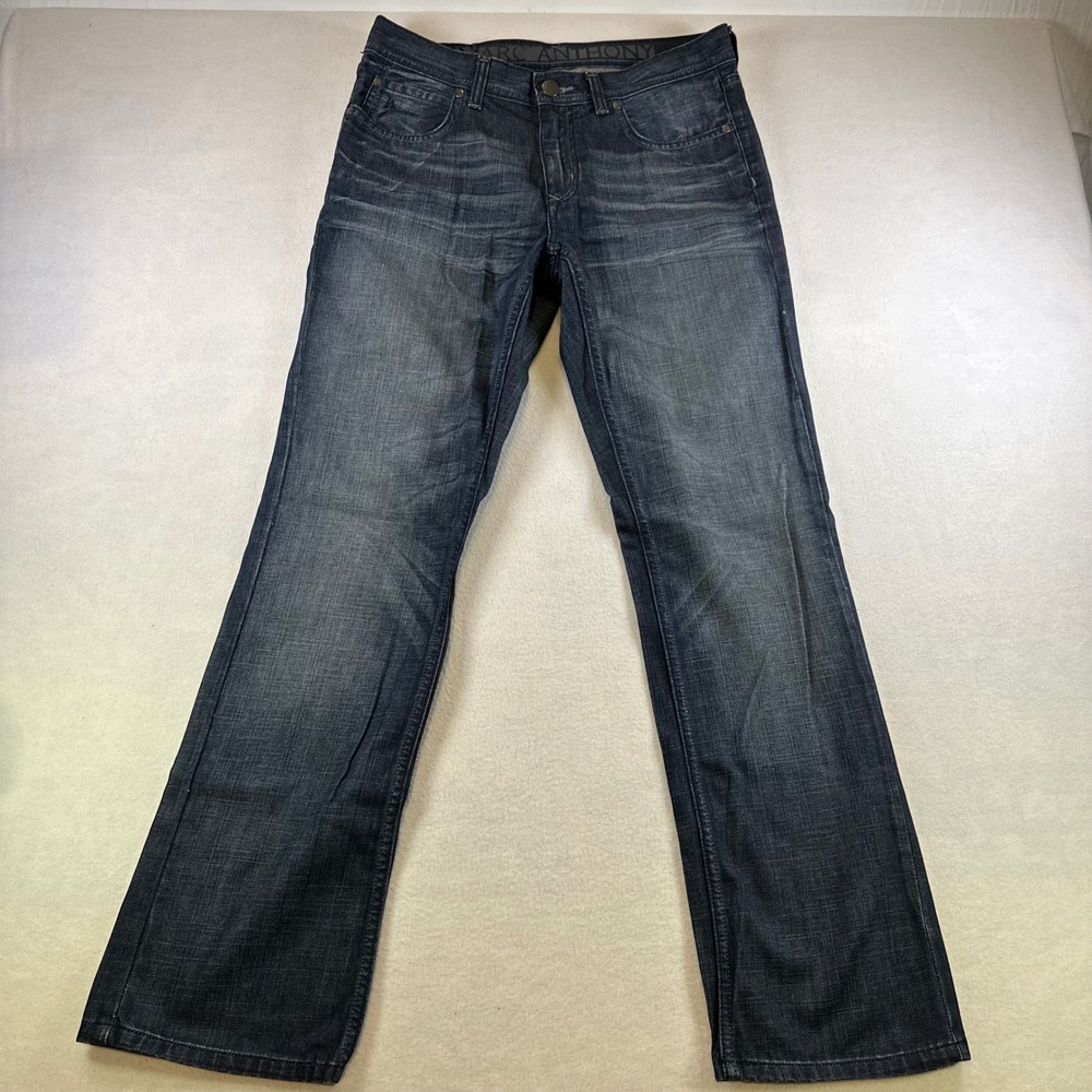 Marc Anthony Mens Slim Fit Jeans Dark Wash Denim Blue 32x32 Cotton Straight Leg
